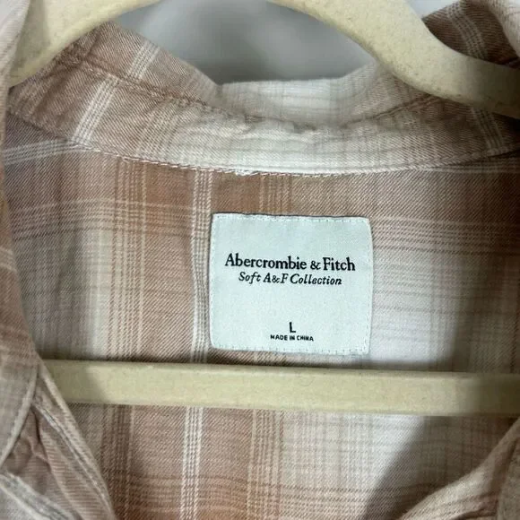 ABERCROMBIE & FITCH Cropped Flannel Long Sleeve Top Size Large EUC M411 - Picture 3 of 5